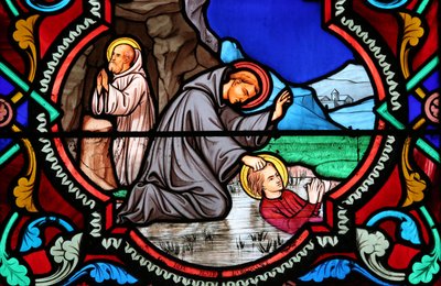 Sacred Heart Church, Stained Glass Window: Benedict of Nursia, Patron Saint of Europe and Students, Moulins, France by Unbekannt