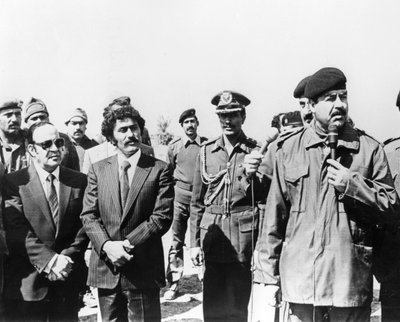 Saddam Hussein giving a speech, Iraq by Unbekannt