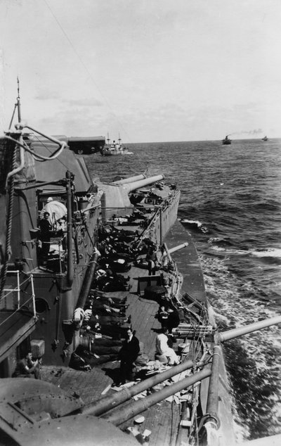 Sailors Sleeping on the Upper Deck of the British Battleship HMS Malaya by Unbekannt