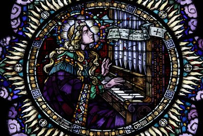 Saint-Pierre le Jeune Catholic Church. Rose window. Saint Cecilia, the musicians