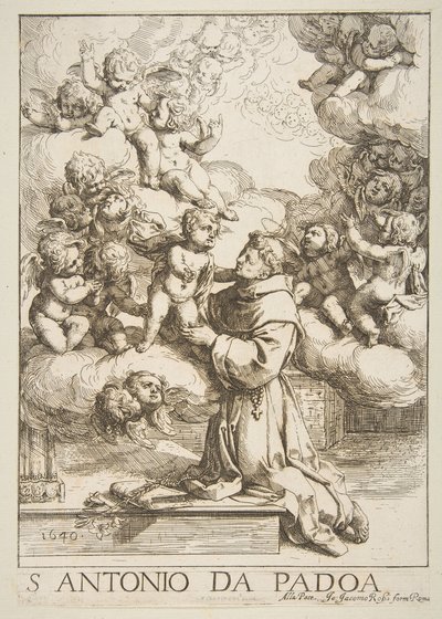Saint Anthony of Padua adoring the Christ Child, copy after Cantarini, 1640 by Unbekannt