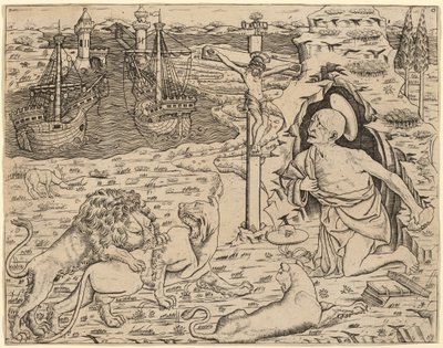 Saint Jerome in Penitence, with Two Ships in a Harbor by Unbekannt