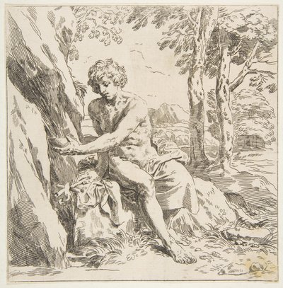 Saint John the Baptist in the desert, copy in reverse after Cantarini by Unbekannt