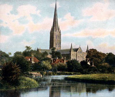Salisbury Cathedral as Seen from the River Avon, Salisbury, Wiltshire, Early 20th Century by Unbekannt