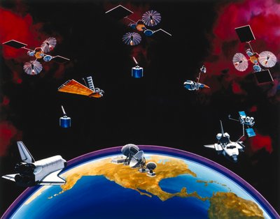 Satellites, Communication, USA TDRSS constellation and ground station by Unbekannt