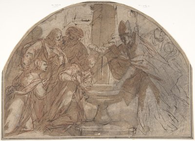 Scene of a Baptism of a Woman by a Bishop with Onlookers by Unbekannt