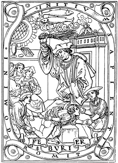 Schoolboy having knowledge beaten into him with the birch, 1526 by Unbekannt