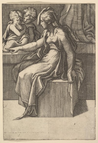 Seated Woman with Two Children by Unbekannt