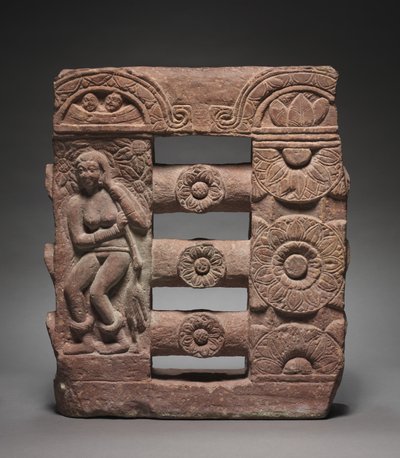 Section of Monolithic Railing with Bather and Lotus Medallions by Unbekannt