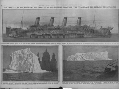 Sectional Diagram of the Titanic, and Icebergs, April 20, 1912 by Unbekannt