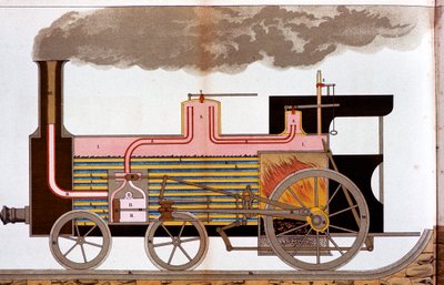 Sectional View of a Mid-19th Century Steam Railway Locomotive by Unbekannt