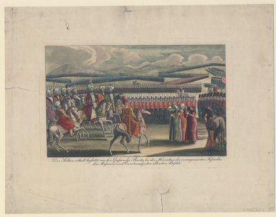 Selim III, Sultan of the Turks, welcomed to his new infantry review in countryside by Unbekannt