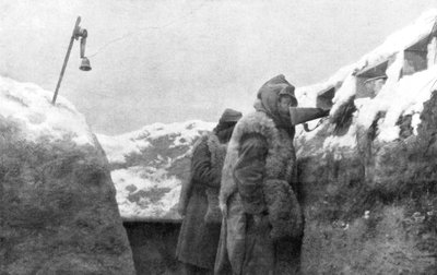 Sentries in a trench looking out over no-mans-land, Pas-de-Calais, France, winter by Unbekannt