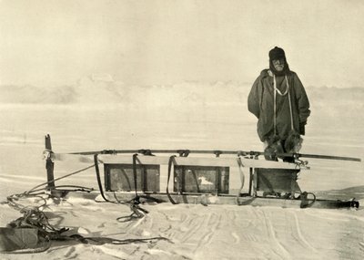 Shackleton standing by the Broken Southern Sledge by Unbekannt