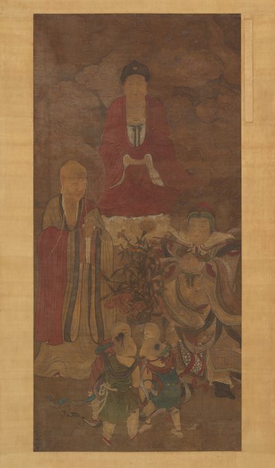 Shakyamuni with luohan, heavenly king, and boys, early 17th century by Unbekannt