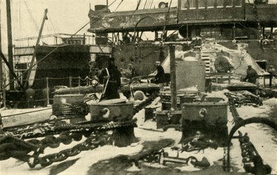 Ship supplying coal in freezing conditions, First World War by Unbekannt