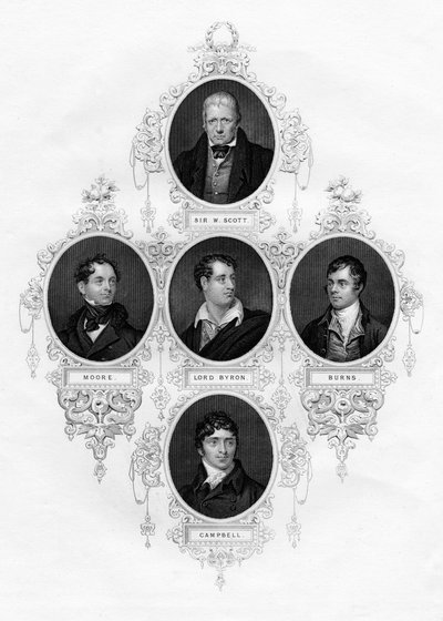 Sir Walter Scott, Thomas Moore, Lord Byron, Robert Burns, Thomas Campbell, 1877 by Unbekannt