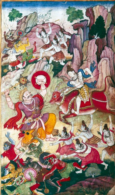 Siva Destroys the Demon Andhaka, Harivamsa Manuscript, Mughul by Unbekannt