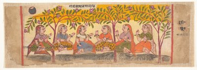 Six Gopis Seated Beneath Trees: Page from a Dispersed Bhagavata Purana by Unbekannt
