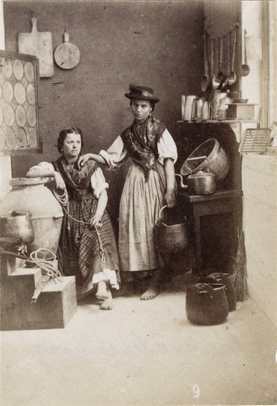 Small Trades: Portrait of Two Women Carrying Water in a Kitchen, 19th Century by Unbekannt