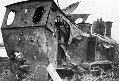 Smashed locomotive at Peronne, France, First World War by Unbekannt