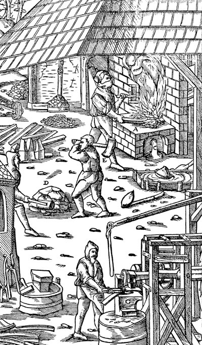 Smelting Iron and Hammering Bars with a Mechanical Hammer by Unbekannt