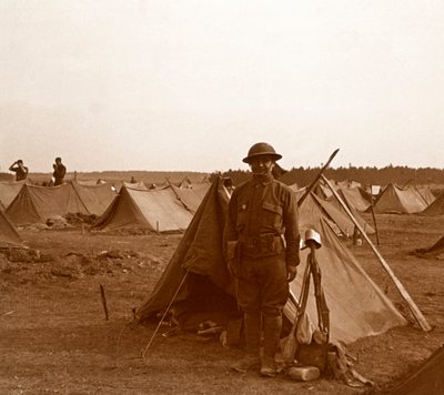 Soldier Standing by Tent, American Camp, Melette, France by Unbekannt