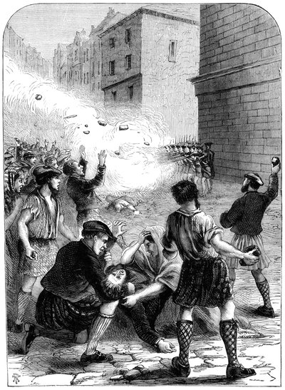 Soldiers firing on rioters during the insurrection at Glasgow, 1706, 19th century by Unbekannt