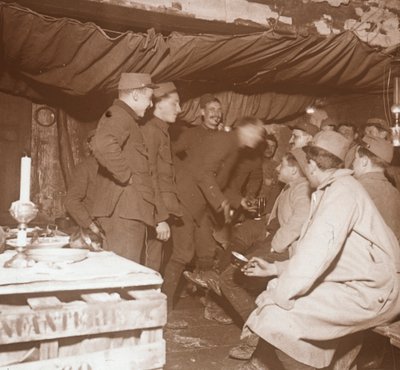 Soldiers in a shelter, Genicourt, northern France, c1914-c1918 by Unbekannt