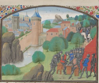 Soldiers Playing Dice Before the City of Caesarea. Miniature from the Historia by William of Tyre by Unbekannt