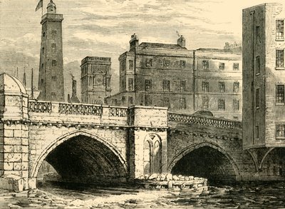 South End of Old London Bridge, with Shot Tower and St. Olaves Church, in 1820 by Unbekannt