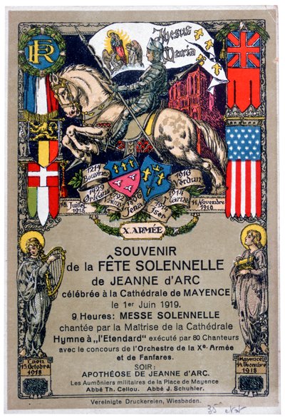 Souvenir of a Festival to Honour Joan of Arc, Staged at Mainz Cathedral, Germany, 1919 by Unbekannt