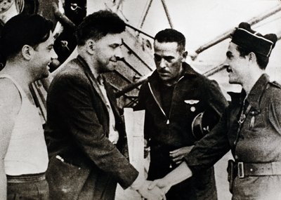 Spanish Civil War: Ilia Grigorievich Ehrenburg on his arrival at Barcelona airport by Unbekannt