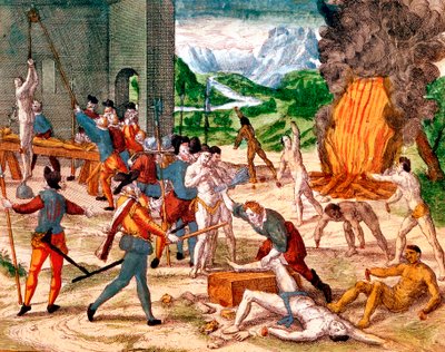 Spanish conquistadors torturing American Indians, 1539-1542 by Unbekannt