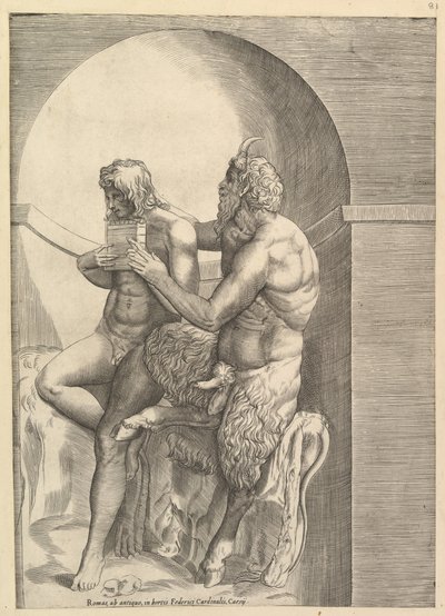 Pan Teaching the Young Olympus to Play the Flute by Unbekannt