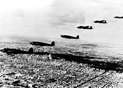 Squadron of German Heinkel He 111 bombers flying over occupied Paris, July 1940 by Unbekannt