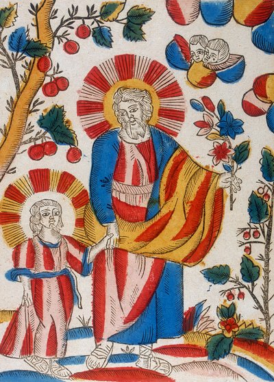 St Joseph and Jesus, his son, walking hand-in-hand by Unbekannt