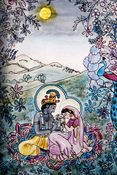 Stained Glass in ISKCON Temple: Krishna and Radha, London, Great Britain by Unbekannt