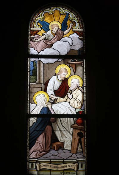 Stained Glass in Notre Dame du Rosaire Catholic Church: Saint Joseph, Patron Saint of Death, Saint-Ouen, France by Unbekannt