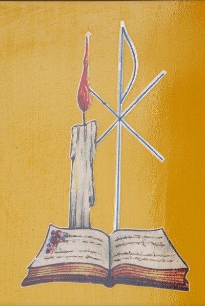 Stained Glass Window. Altar Candle and Bible, Aneho, Togo by Unbekannt