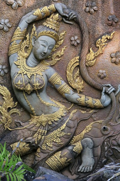 Statue of the goddess Phra Mae Thorani, Earth goddess protector of Buddha, Wat Inpeng, Vientiane, Laos by Unbekannt