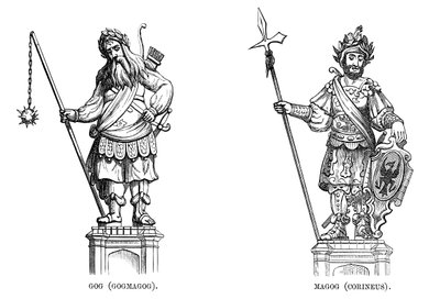 Statues of Gog Gogmagog and Magog Corineus by Unbekannt
