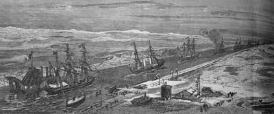 Steam-Ships Passing Through the Suez Canal, c1882 by Unbekannt