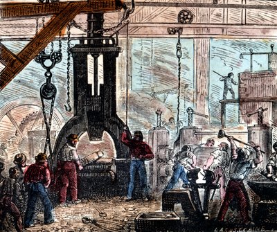 Steam Hammer Being Used in an Ironworks, France, 1867 by Unbekannt