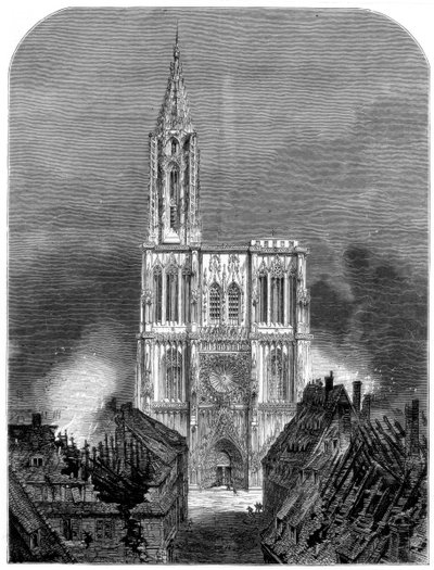 Strasbourg Cathedral during the final bombardment of the city, Franco-Prussian War, 1870 by Unbekannt
