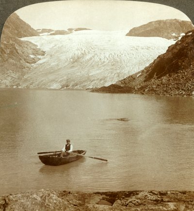 Stream of solid ice Hardanger glacier and lake where it melts, Norway by Unbekannt