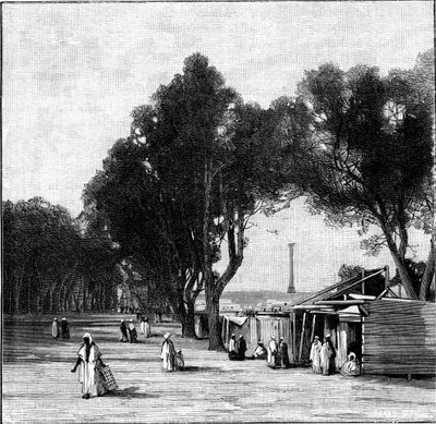 Street scene with Pompeys Pillar in the distance, Alexandria, Egypt by Unbekannt