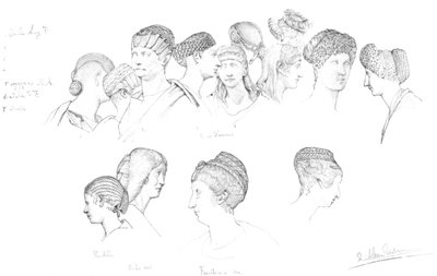 Studies of Roman Headdresses in the Uffizi Museum, Florence, c1880-1882 by Unbekannt