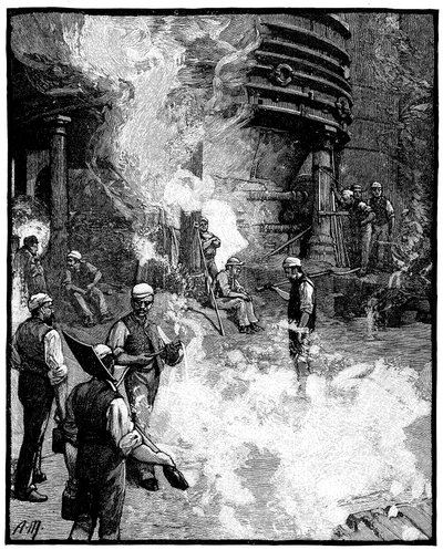 Tapping Blast Furnace, and Casting Iron into Pigs, Siemens Iron and Steel Works, Wales, 1885 by Unbekannt