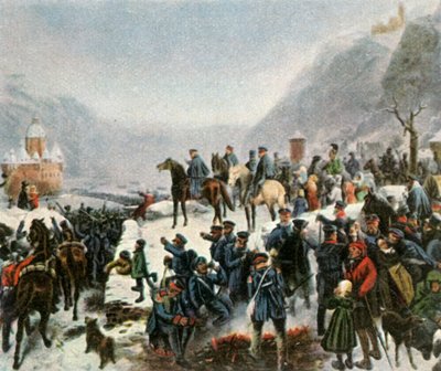 The 1st Silesian Army crossing the River Rhine near Kaub, 1 January 1814 by Unbekannt